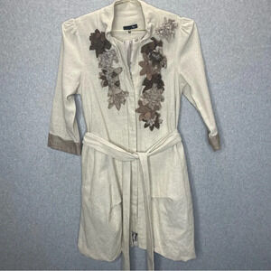 Ryu Linen Blend 3D Floral 3/4 Sleeve Lagenlook Jacket Topper